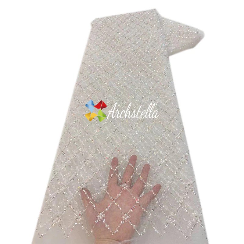 2024 Hot-Selling Bridal Sequins and Beads Mesh Lace for Wedding Dress Sequence Beaded Lace Fabric for Party Evening