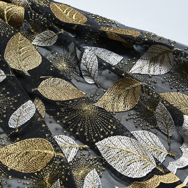 HA-15955B Factory price multi color leaves embroidery nylon net mesh fabric for clothing