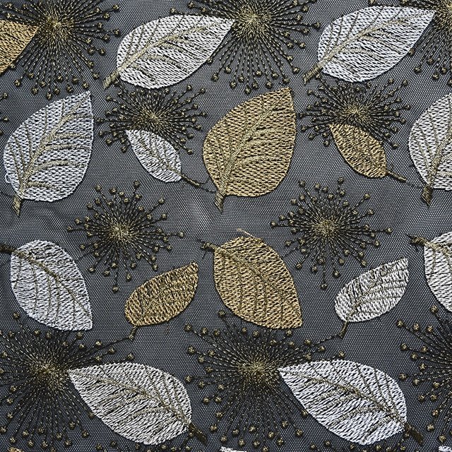 HA-15955B Factory price multi color leaves embroidery nylon net mesh fabric for clothing