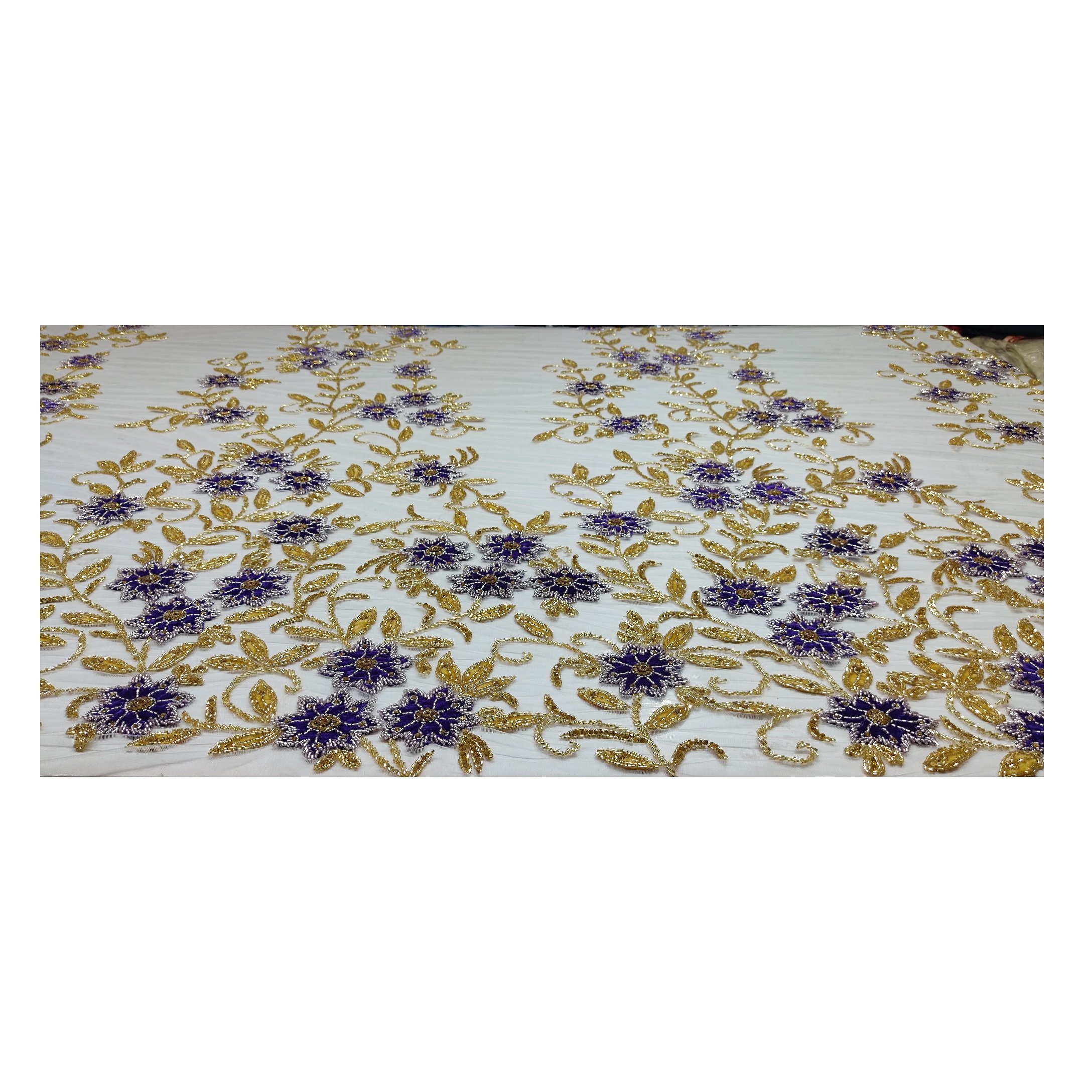 Best Quality Heavy Work Embroidered Lace Fabric from India Handmade for Girls' Party Wear Dresses Newest Design