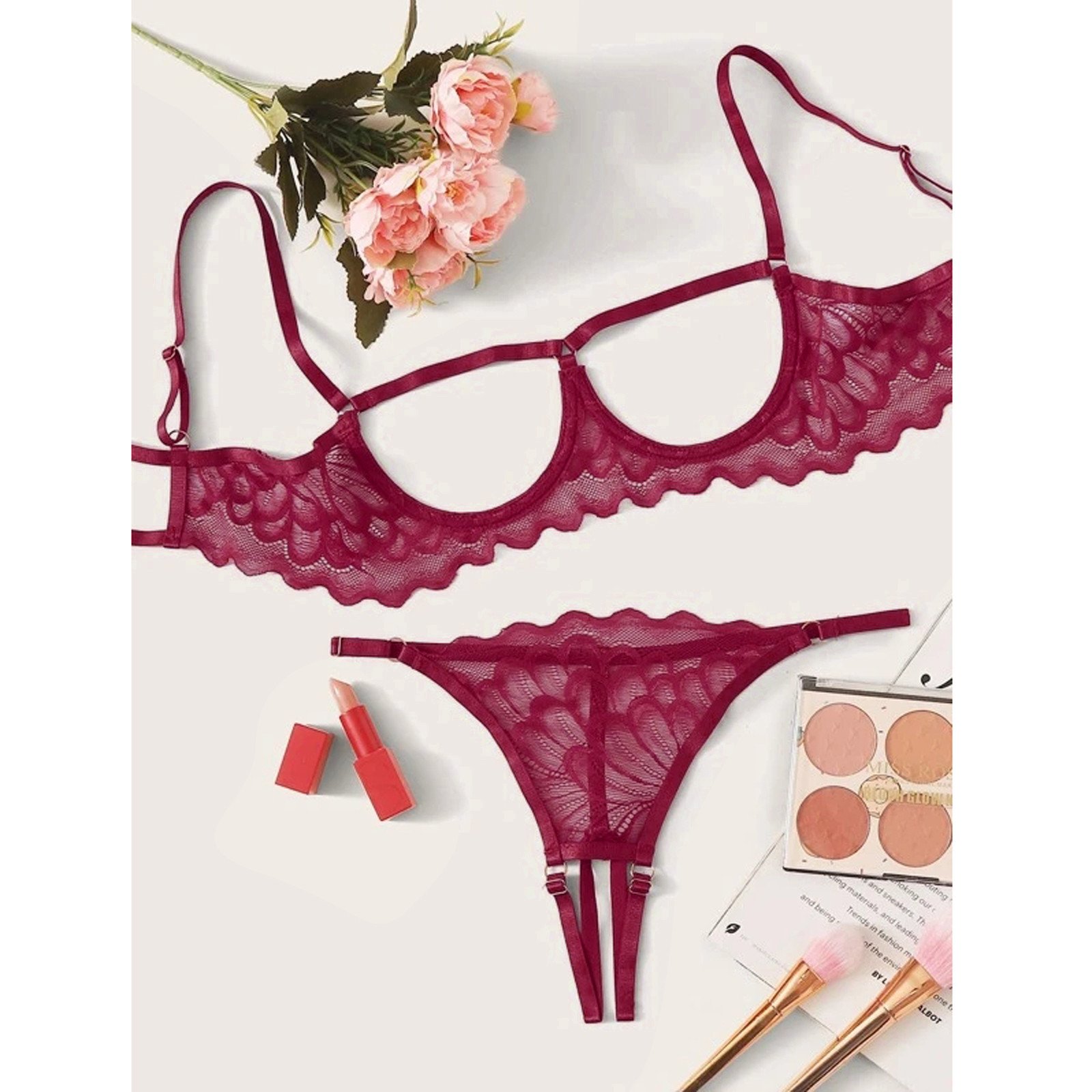 X1479 Wholesale Mature Embroidery Lace Transparent Bra And Panty Set Women'S Sexy Lingerie Set Temptation Ladies Underwear