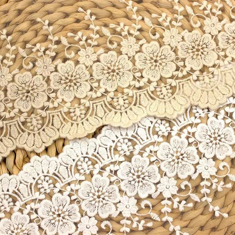 wholesale 10.5cm elegant flower design water soluble white tulle mesh lace trim