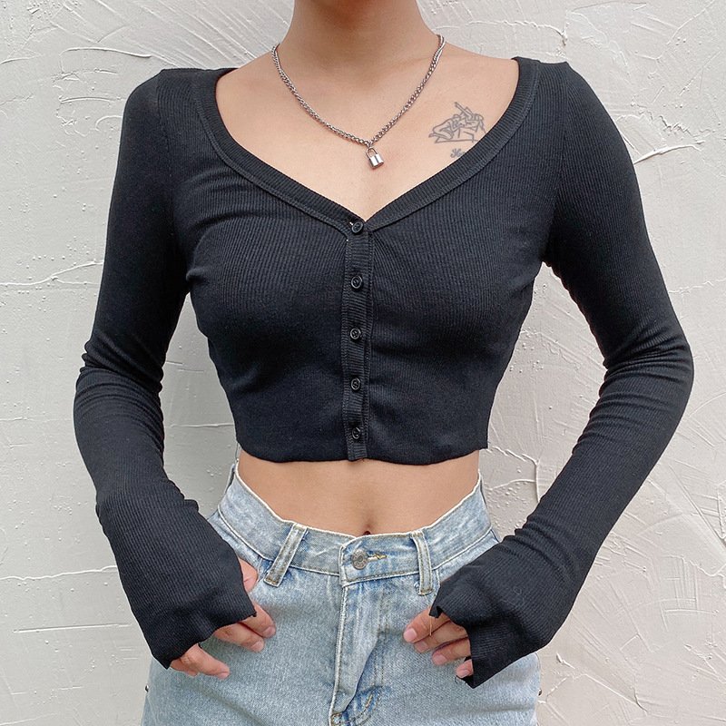 Casual Ladies Long Sleeve Crop Tops Knit Button Up Blouse Shirt Top Women's Classic Fit Lightweight Long-Sleeve V-Neck Cardigan