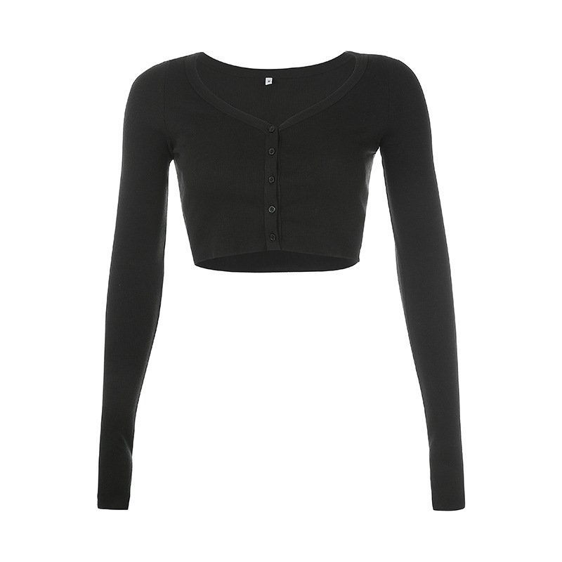 Casual Ladies Long Sleeve Crop Tops Knit Button Up Blouse Shirt Top Women's Classic Fit Lightweight Long-Sleeve V-Neck Cardigan