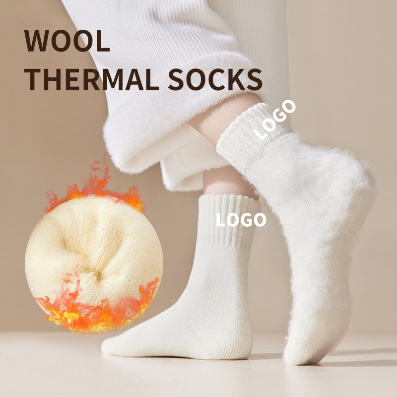 High Quality Winter Soft Cozy Cashmere Women Thermal Warm Thick Ribbed Hairy Merino Cuffed Mid Wool Socks