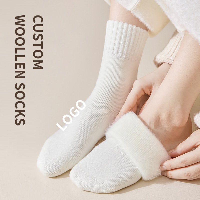 High Quality Winter Soft Cozy Cashmere Women Thermal Warm Thick Ribbed Hairy Merino Cuffed Mid Wool Socks