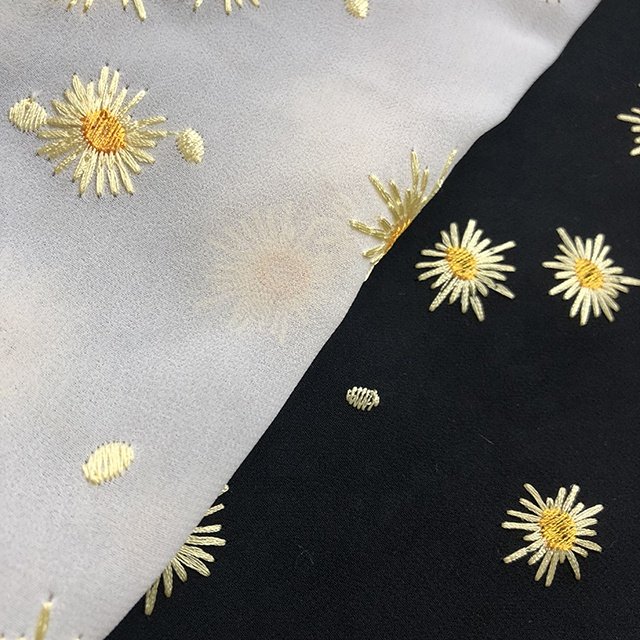HA-17144 100% Polyester Georges organza Chiffon GGT with all over daisy flower embroidered 3d flower floral lace fabric