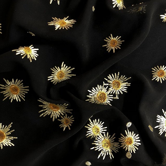 HA-17144 100% Polyester Georges organza Chiffon GGT with all over daisy flower embroidered 3d flower floral lace fabric