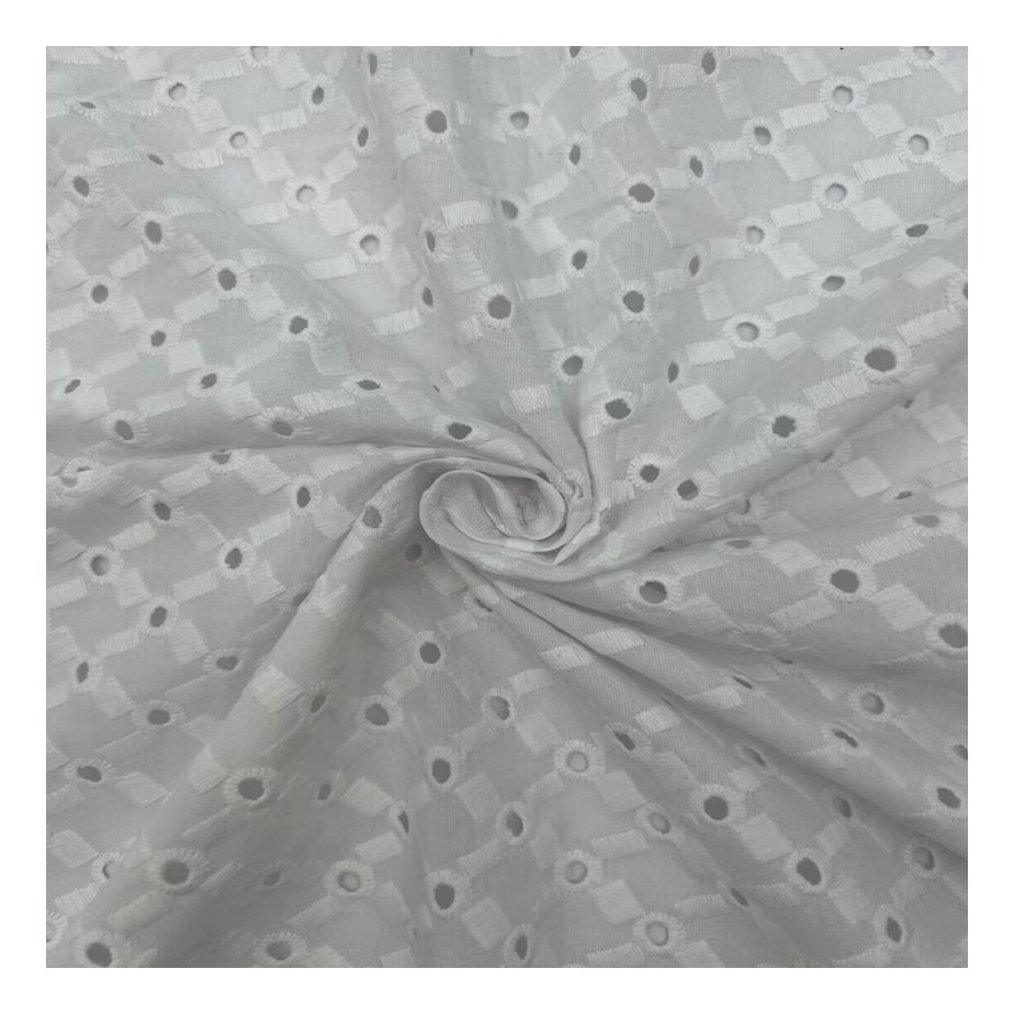 100% cotton combed geometric design eyelet all over embroidery fabric for shirt and dress