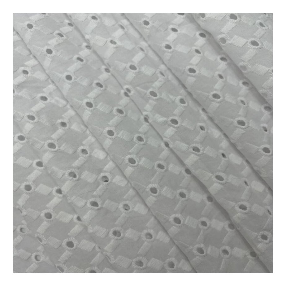 100% cotton combed geometric design eyelet all over embroidery fabric for shirt and dress