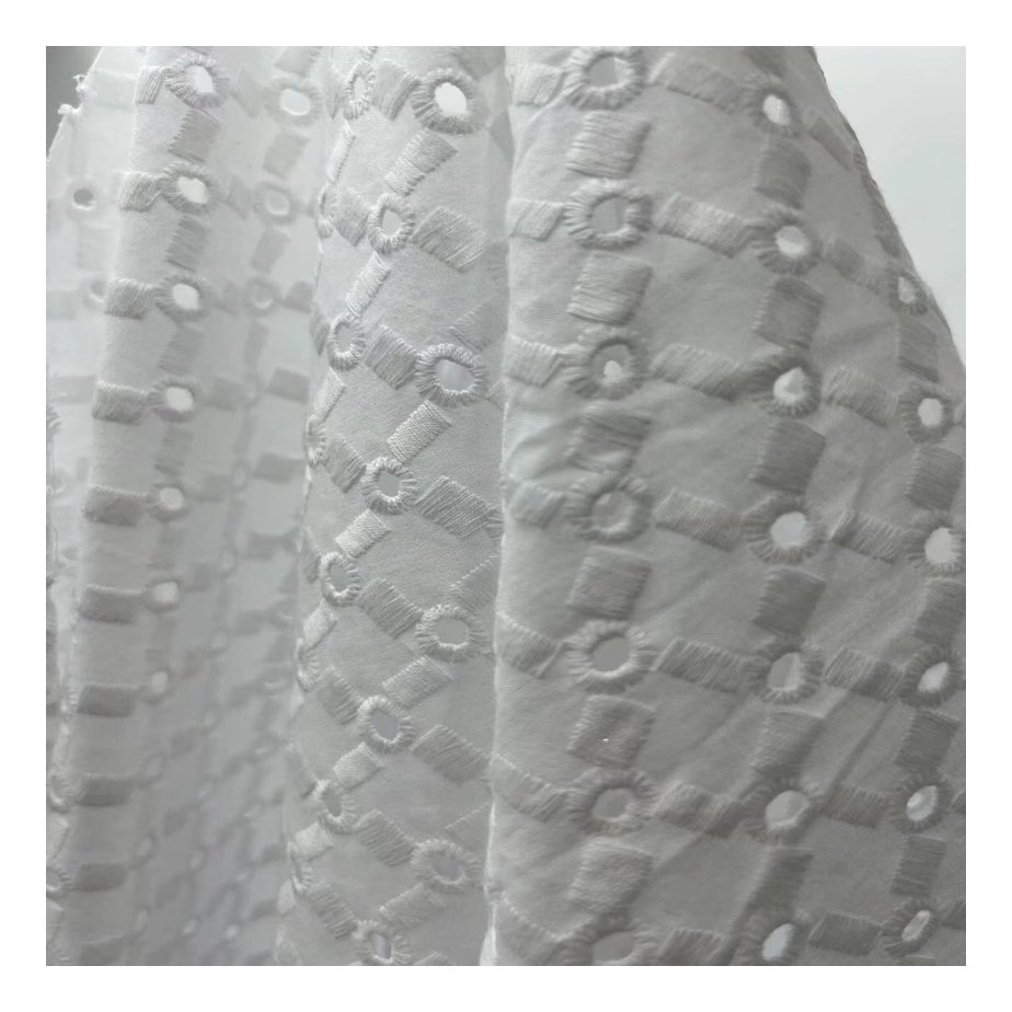 100% cotton combed geometric design eyelet all over embroidery fabric for shirt and dress