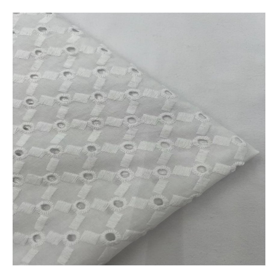 100% cotton combed geometric design eyelet all over embroidery fabric for shirt and dress
