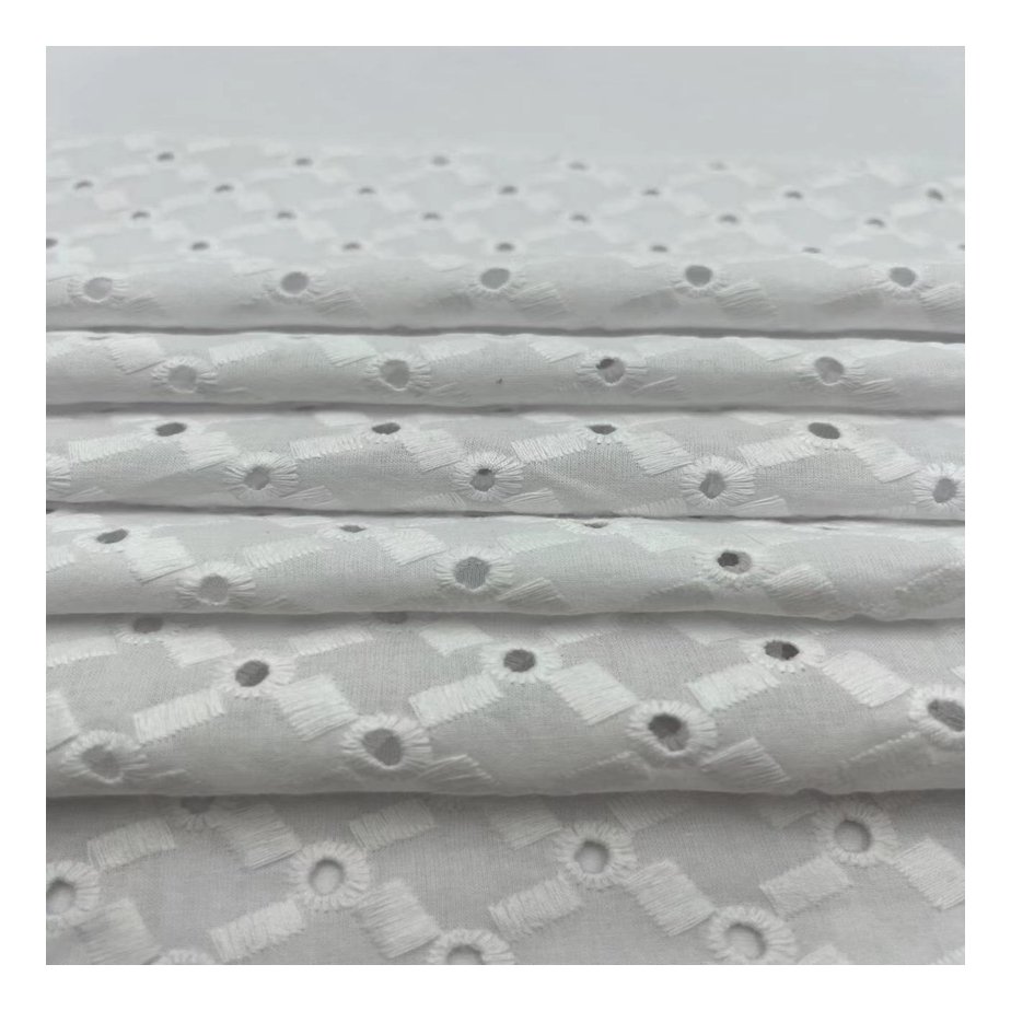 100% cotton combed geometric design eyelet all over embroidery fabric for shirt and dress