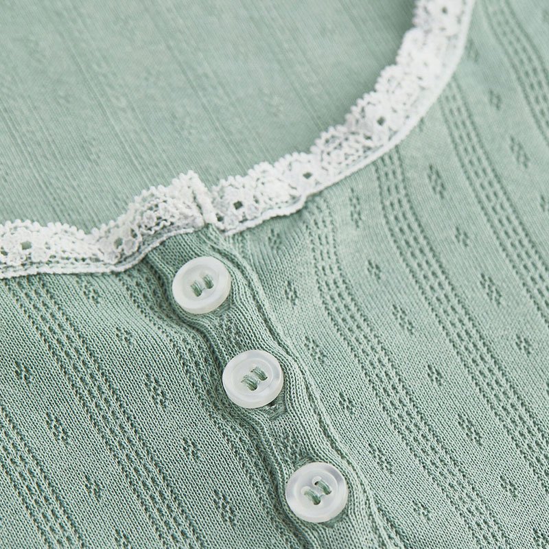 High Quality Custom Knit Cotton Ladies Crop Tops Summer Button Lace Casual Vintage Ribbed Cropped Top For Woman