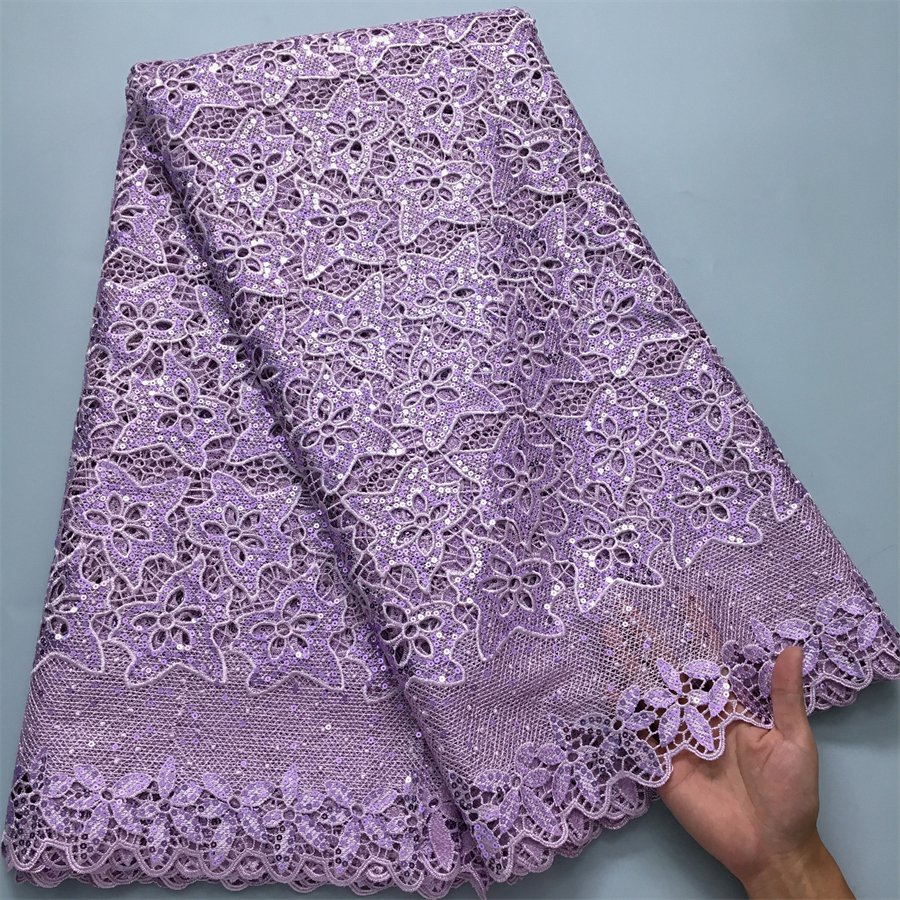 Hot Sale African Water Soluble Lace Fabric With Sequins Latest Guipure Cord Lace Fabric for Women Wedding Party Sewing 4019