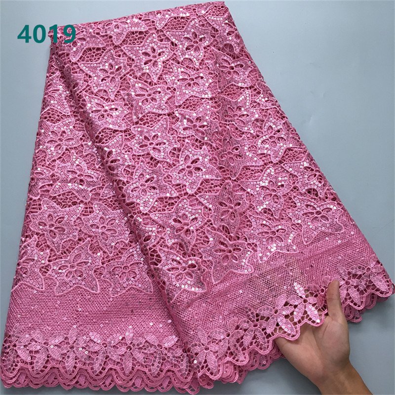 Hot Sale African Water Soluble Lace Fabric With Sequins Latest Guipure Cord Lace Fabric for Women Wedding Party Sewing 4019