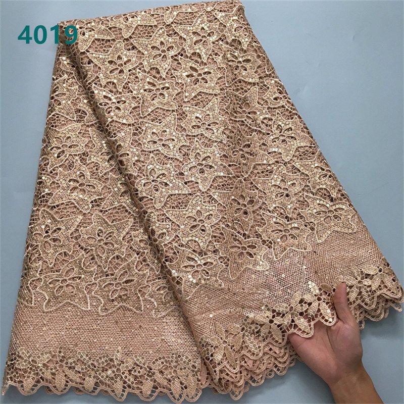 Hot Sale African Water Soluble Lace Fabric With Sequins Latest Guipure Cord Lace Fabric for Women Wedding Party Sewing 4019