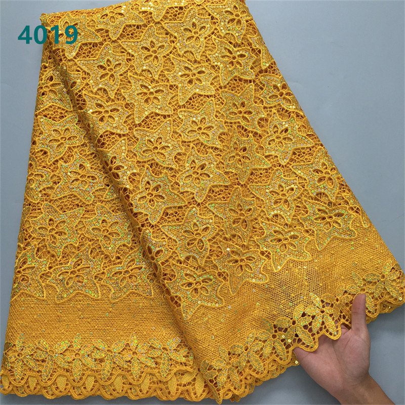 Hot Sale African Water Soluble Lace Fabric With Sequins Latest Guipure Cord Lace Fabric for Women Wedding Party Sewing 4019
