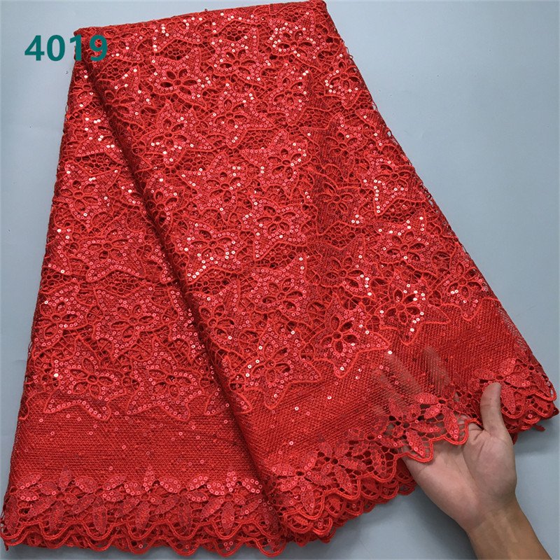 Hot Sale African Water Soluble Lace Fabric With Sequins Latest Guipure Cord Lace Fabric for Women Wedding Party Sewing 4019