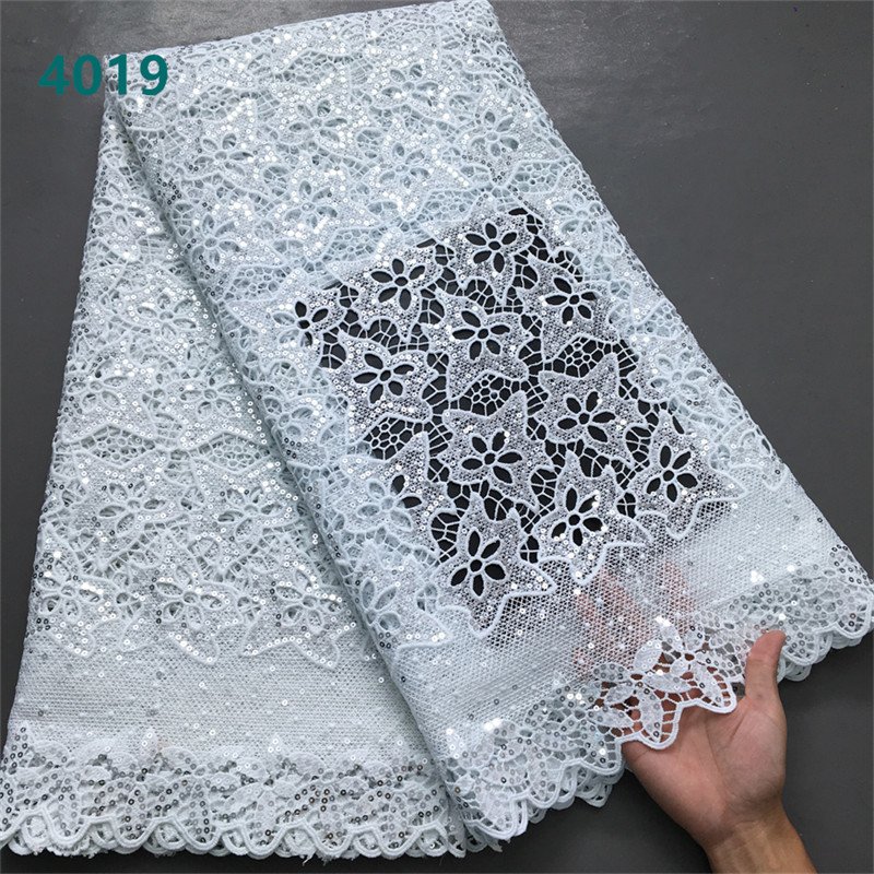 Hot Sale African Water Soluble Lace Fabric With Sequins Latest Guipure Cord Lace Fabric for Women Wedding Party Sewing 4019