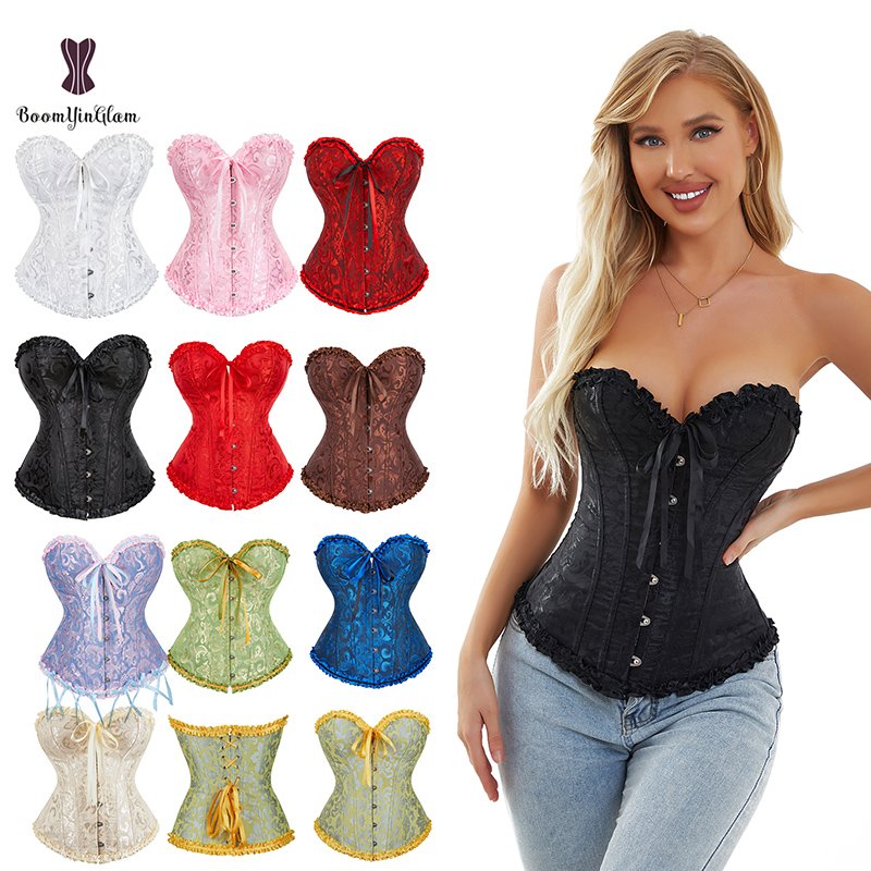 Plus Size Corsets For Women Gothic Bustier Corset Top Satin Boned Bodice Lace Up Overbust Corsage Corselet Bridal For Party