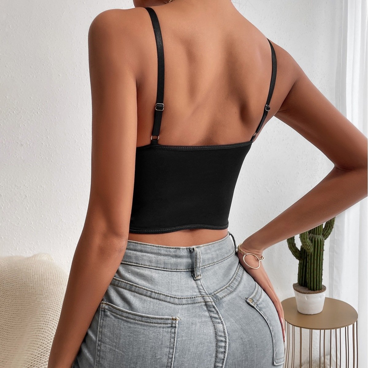 chuangerm 2024 Hot selling minimalist lace eyelashes lace sexy perspective lace exposed navel and a slim fit inside corset top