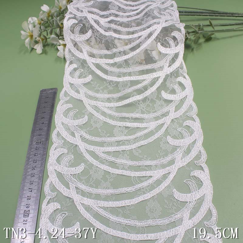 Tanglong Delicate Colorful Flowers Tulle Embroidery Lace White Mesh Lace Trim Fabric For Women Dress Garment