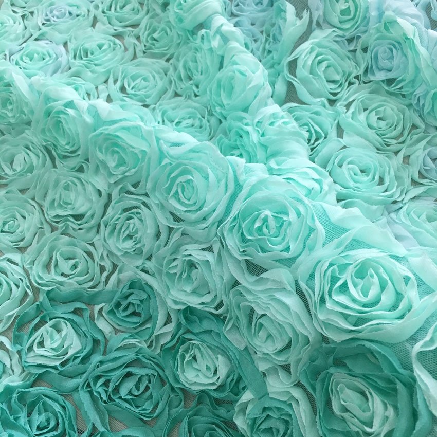 high quality allover 3d rose chiffon ribbon lower lace embroidered fabric for clothing, fashion embroidery fabrics for dress
