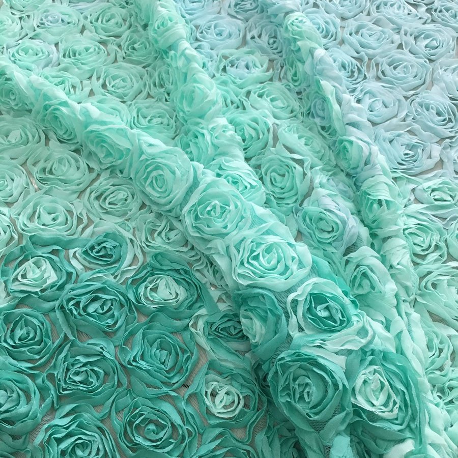 high quality allover 3d rose chiffon ribbon lower lace embroidered fabric for clothing, fashion embroidery fabrics for dress