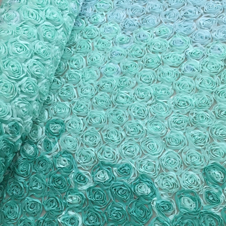 high quality allover 3d rose chiffon ribbon lower lace embroidered fabric for clothing, fashion embroidery fabrics for dress
