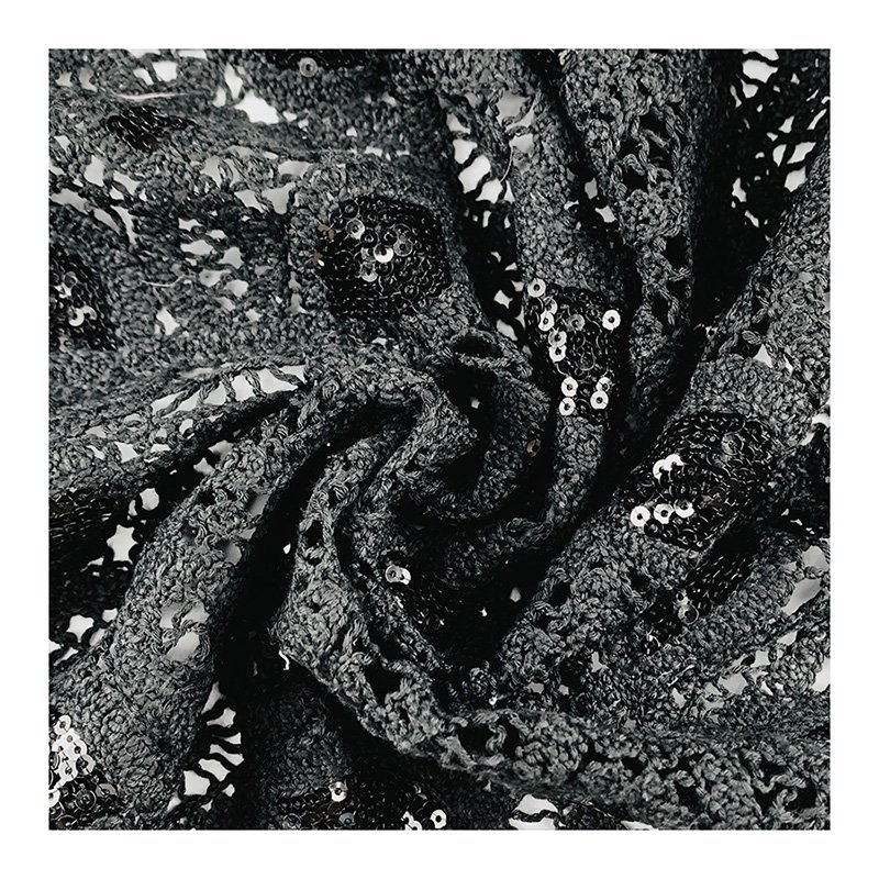 Factory direct supply lace embroidery fabric black Rope embroidery and wafer 100% polyester fabric for dress