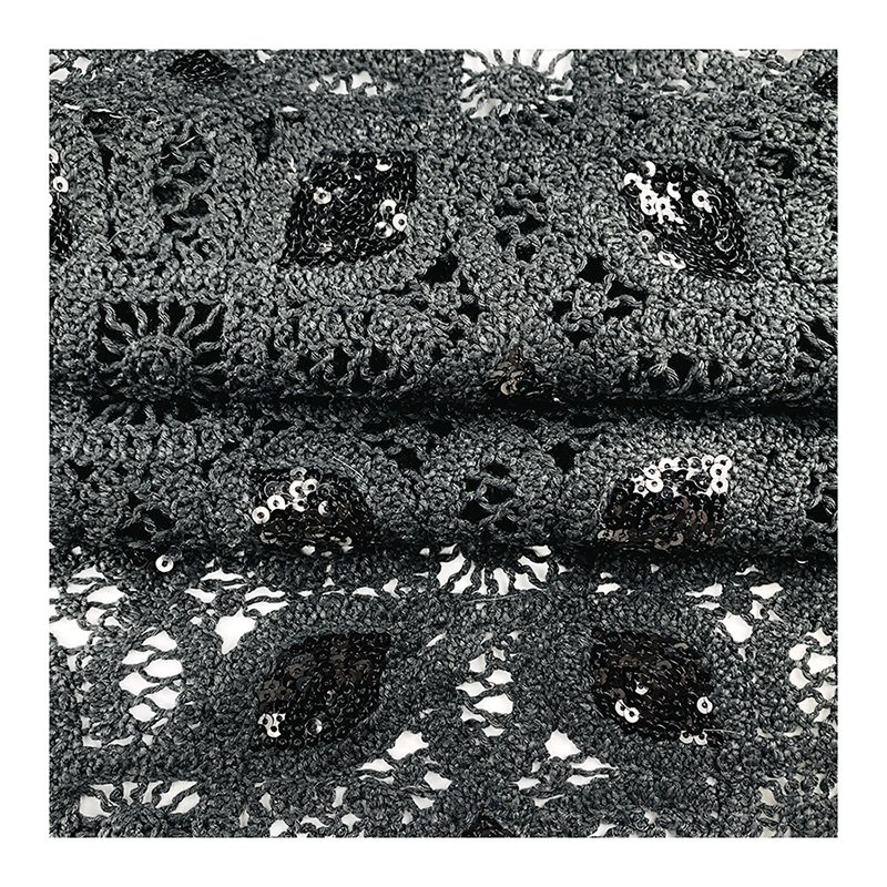 Factory direct supply lace embroidery fabric black Rope embroidery and wafer 100% polyester fabric for dress