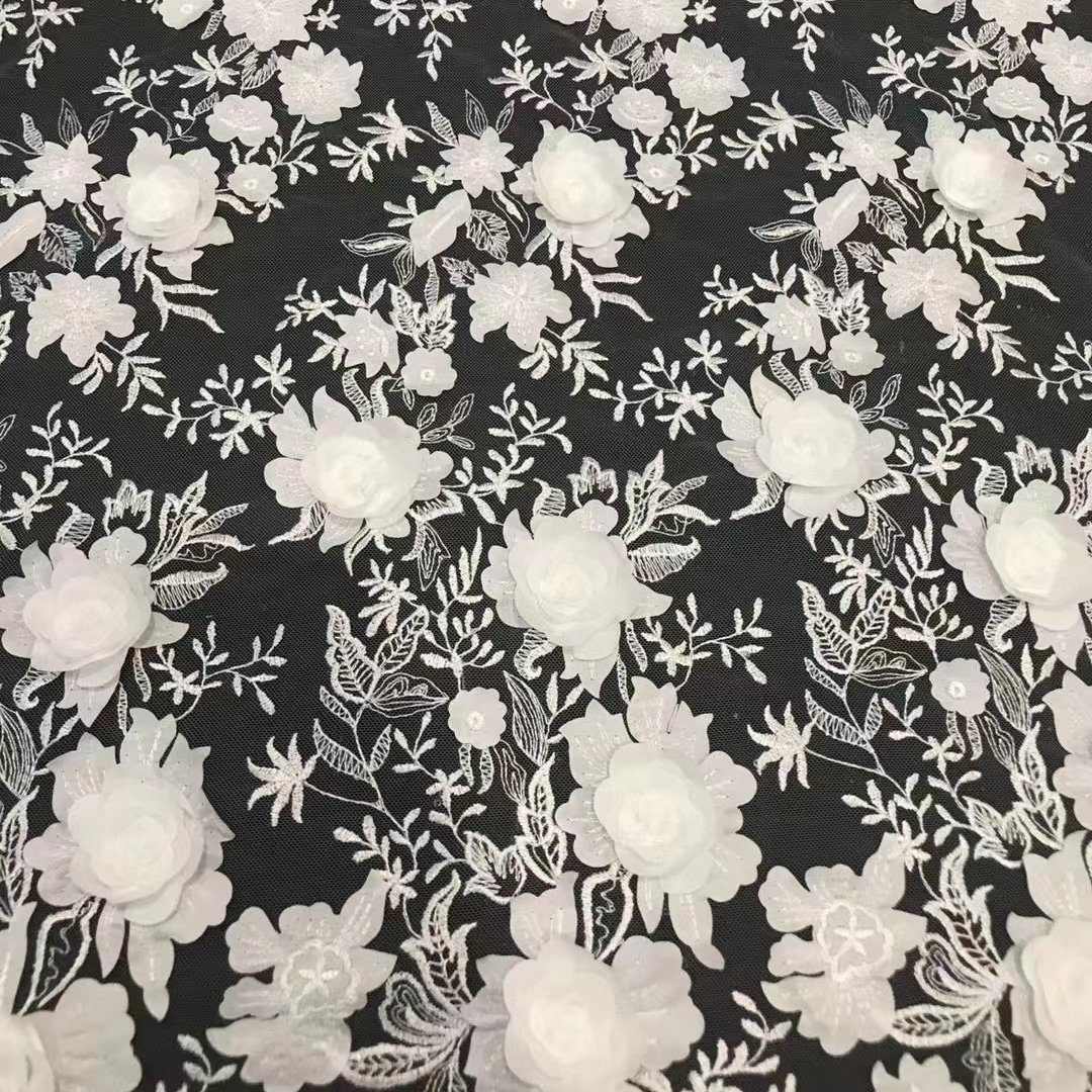 3d flower embroidery lace fabric for women party