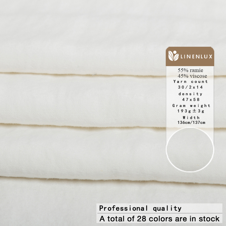 Customized color dress clothes raw material 55% ramie 45% viscose fabric wholesale factory fabrics for clothing