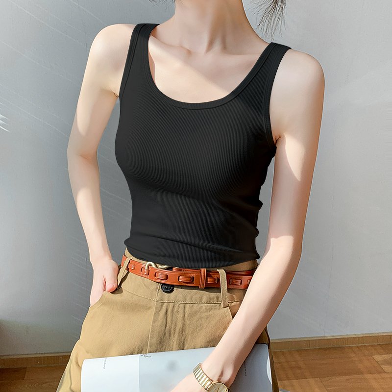 Wholesale women's 96% viscose 4% spandex ribbed tank tops korean style casual sleeveless u neck fashion vest