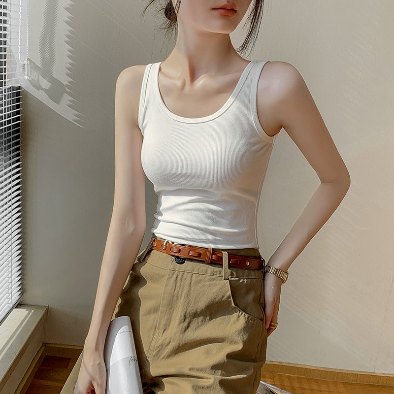 Wholesale women's 96% viscose 4% spandex ribbed tank tops korean style casual sleeveless u neck fashion vest