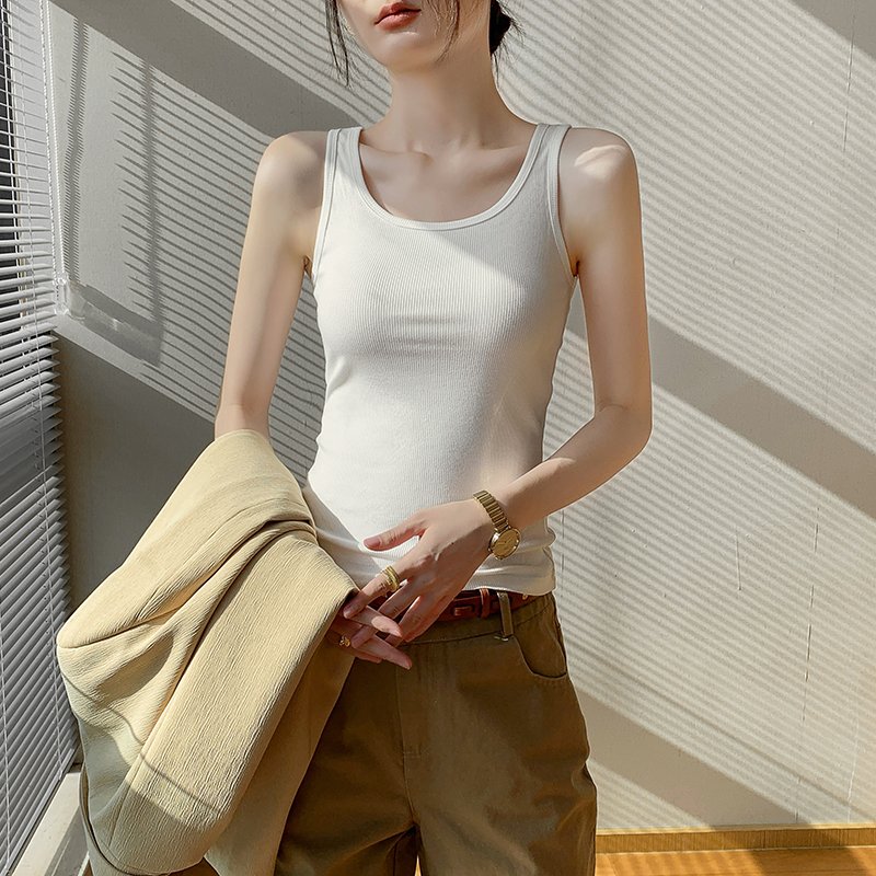 Wholesale women's 96% viscose 4% spandex ribbed tank tops korean style casual sleeveless u neck fashion vest