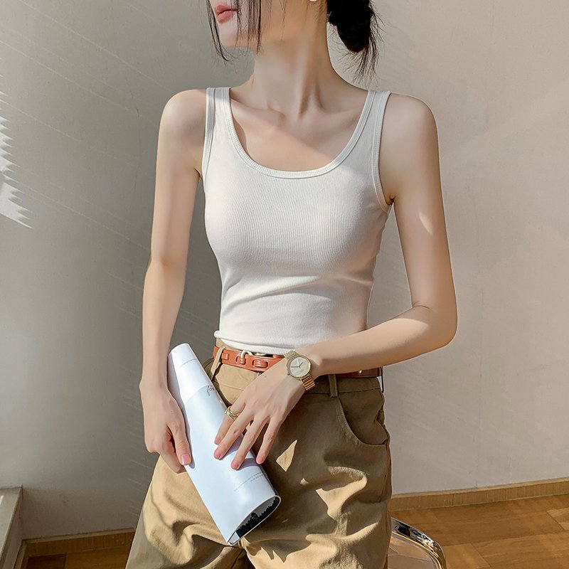 Wholesale women's 96% viscose 4% spandex ribbed tank tops korean style casual sleeveless u neck fashion vest