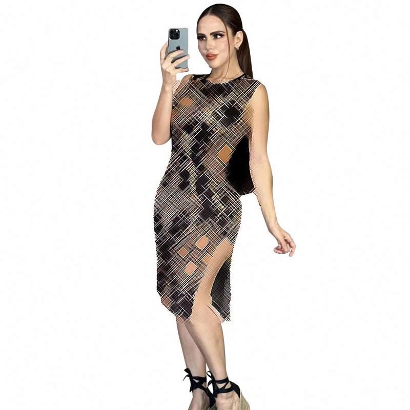 2024 Women Brand Clothing Elegant Vintage New Fashion Sexy Slim Fit Sleeveless Round Neck Dress Luxury Clothes for Women Summer