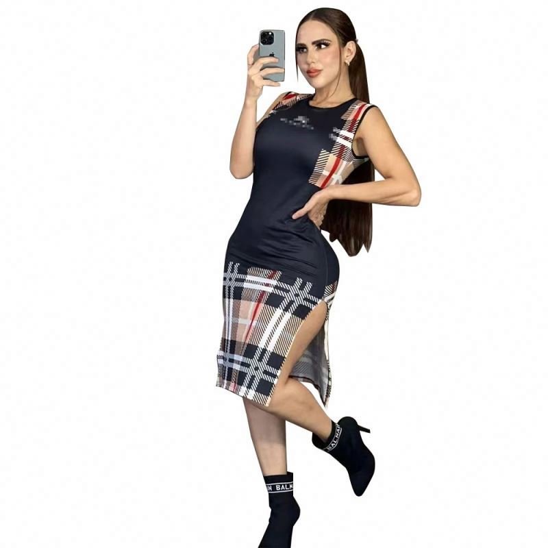 2024 Women Brand Clothing Elegant Vintage New Fashion Sexy Slim Fit Sleeveless Round Neck Dress Luxury Clothes for Women Summer