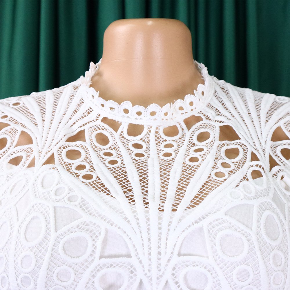 S to 3Xl Women's Solid Floral Lace Dress 3/4 Sleeve Belted Panel A-Line Pleated Dress Midi Dress Cutout