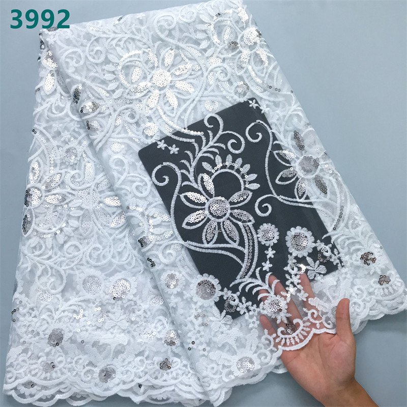 Royal Blue African Tulle Mesh Lace Fabric with Sequins 2024 Wholesale French Net Lace for Women Wedding Party Dresses 3992