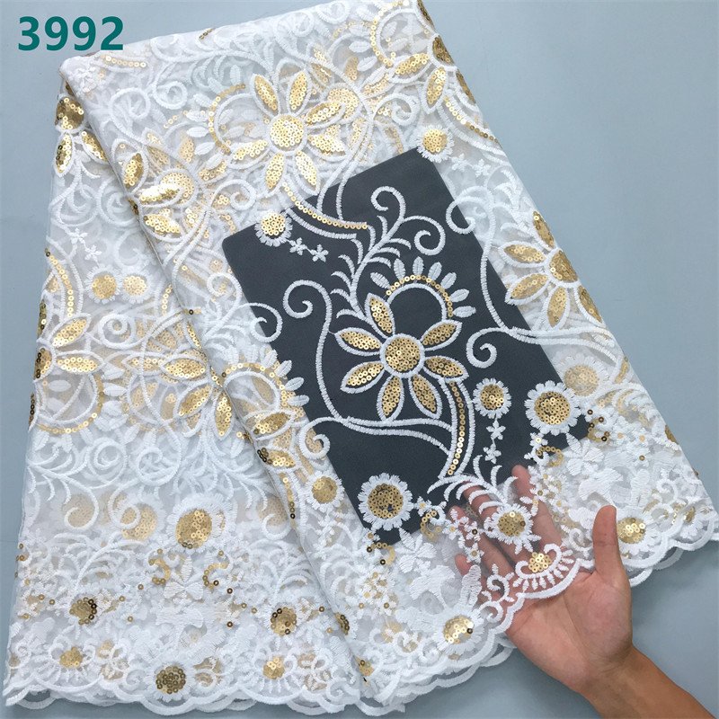 Royal Blue African Tulle Mesh Lace Fabric with Sequins 2024 Wholesale French Net Lace for Women Wedding Party Dresses 3992