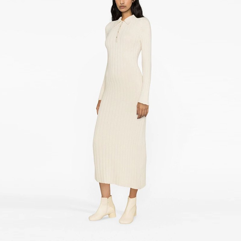 Collar Wool Sweater 2024 Light Weight Scoop Neck Ribbed Jersey Summer Casual Dresses Simple Natural 12GG OEM Service Velvet