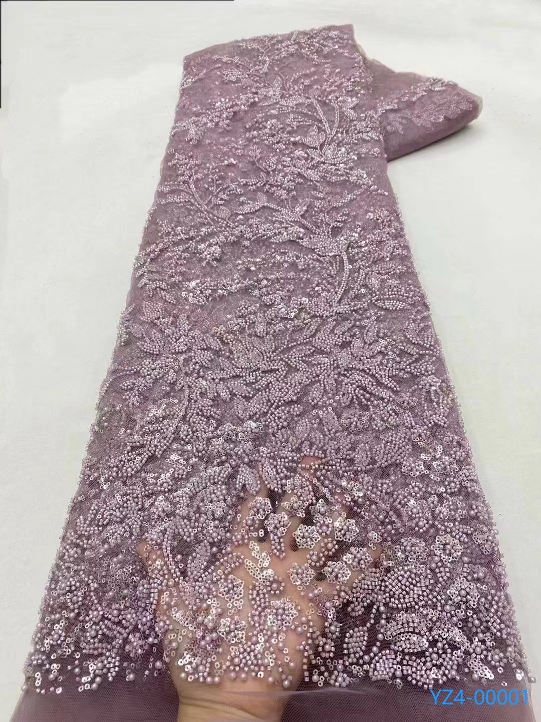 Wholesale Crystal Sequins Bridal Luxury Embroidery Beads Wedding Tulle White Beaded Lace Fabric White French Beaded Lace Fabric