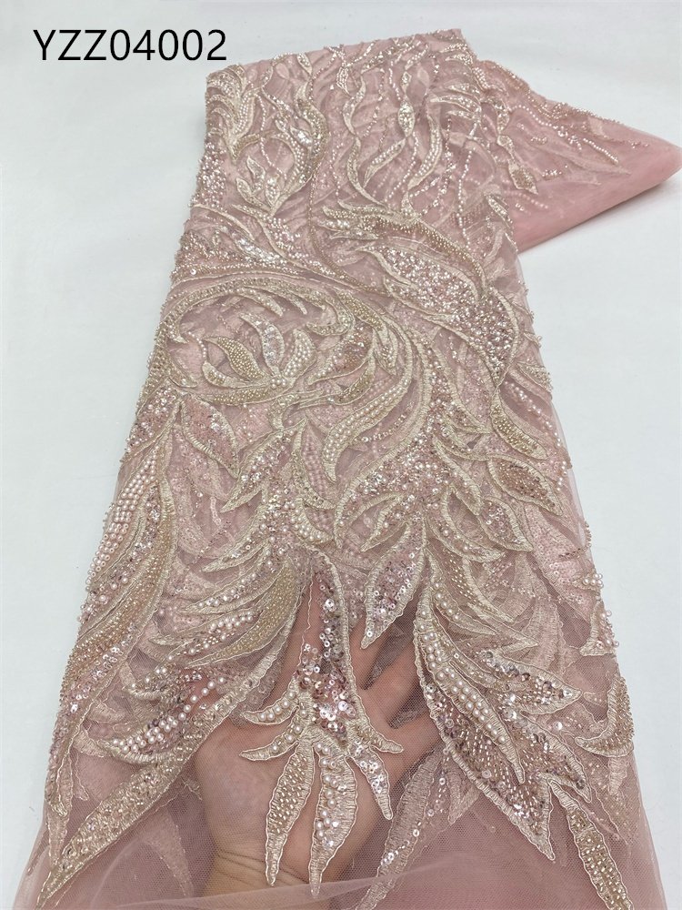 5 yards african beaded stones tulle embroidery sequin french lace beaded fabric for wedding