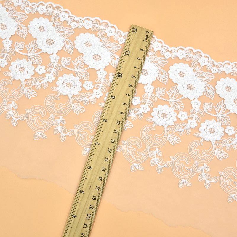 Black and white transparent mesh nylon cotton floral embroidery three-dimensional lace