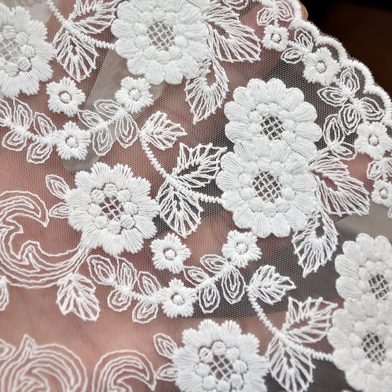 Black and white transparent mesh nylon cotton floral embroidery three-dimensional lace