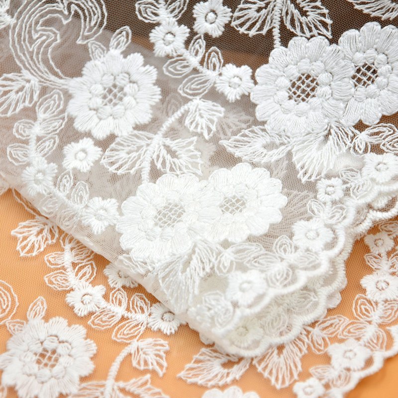 Black and white transparent mesh nylon cotton floral embroidery three-dimensional lace