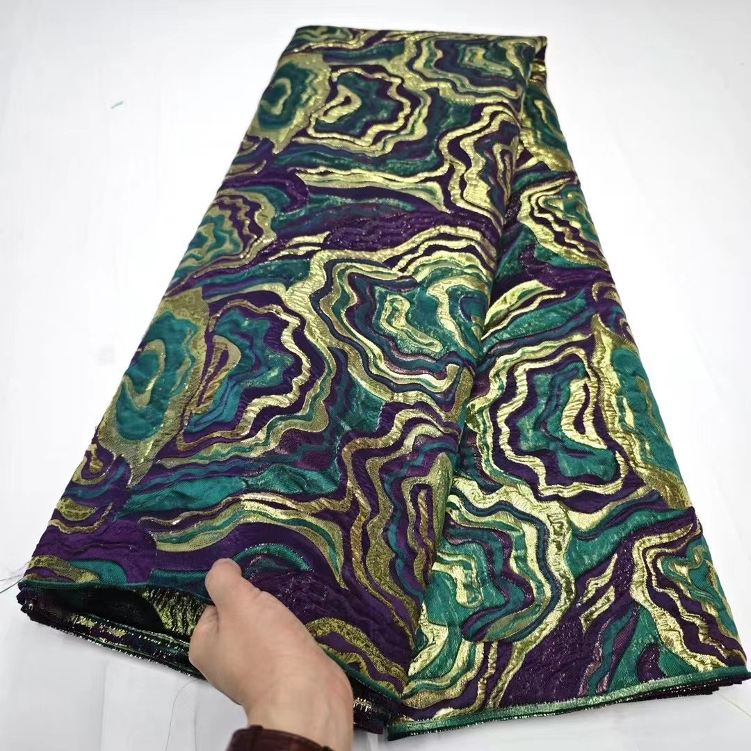 Colorful gold threads jacquard fabric lace embroidery for nigerian african dress LT21762